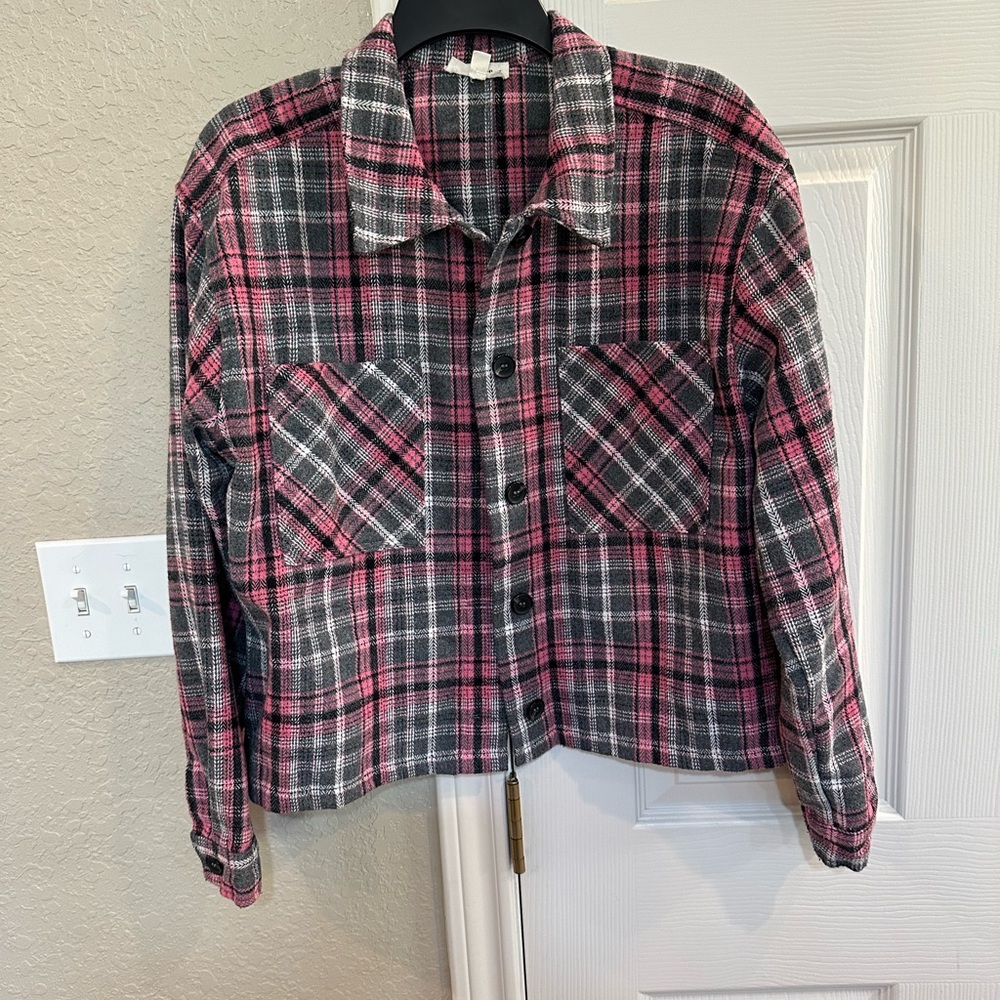 eesome Pink and Gray Plaid Jacket